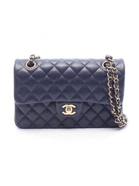 Chanel Shoulder Bag Quilted Double Flap Navy Caviar Leather Chain